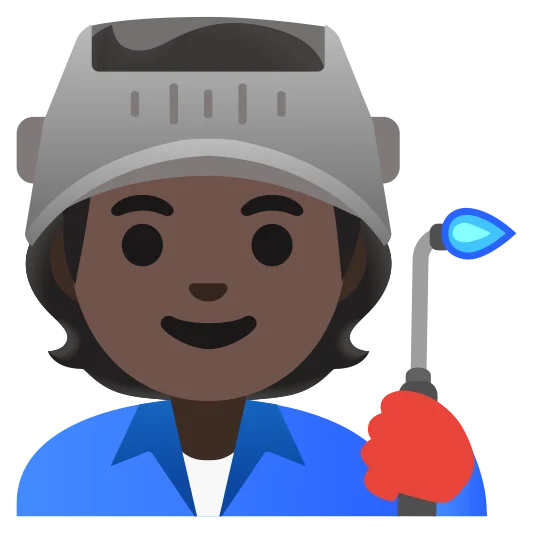 The factory worker: dark skin tone emoji.