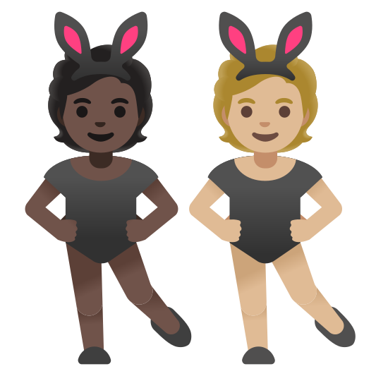 The people with bunny ears: dark skin tone, medium-light skin tone emoji.