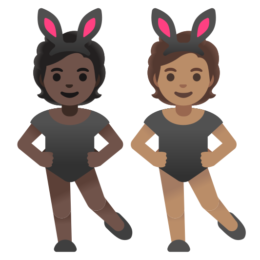 The people with bunny ears: dark skin tone, medium skin tone emoji.