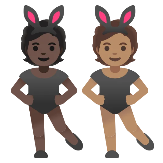 The people with bunny ears: dark skin tone, medium skin tone emoji.