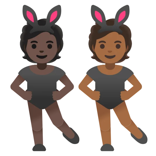 The people with bunny ears: dark skin tone, medium-dark skin tone emoji.