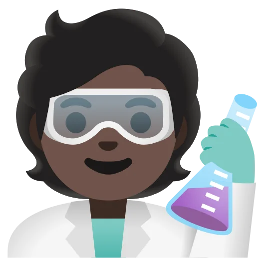 The scientist: dark skin tone emoji.