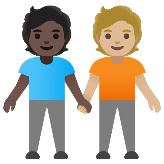 The people holding hands: dark skin tone, medium-light skin tone emoji.
