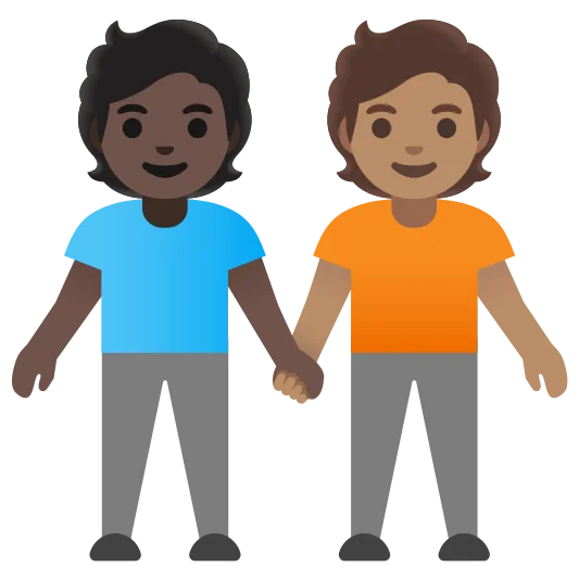 The people holding hands: dark skin tone, medium skin tone emoji.