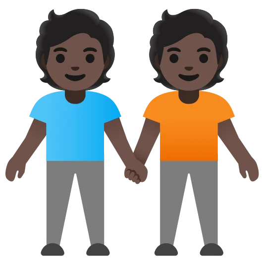 The people holding hands: dark skin tone, dark skin tone emoji.