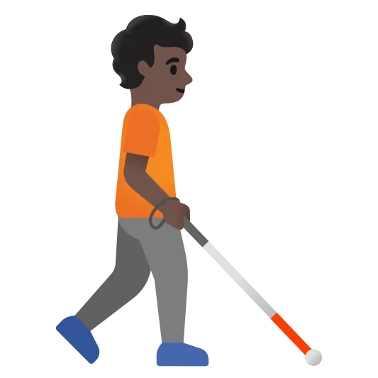 The person with white cane facing right: dark skin tone emoji.