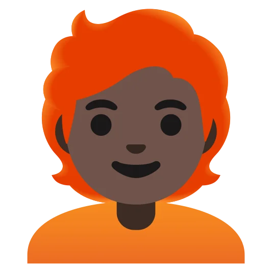 The person: red hair: dark skin tone emoji.
