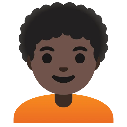 The person: curly hair: dark skin tone emoji.