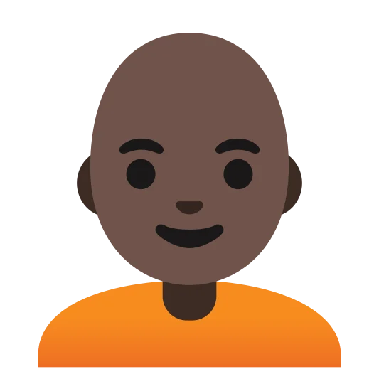 The person: bald: dark skin tone emoji.