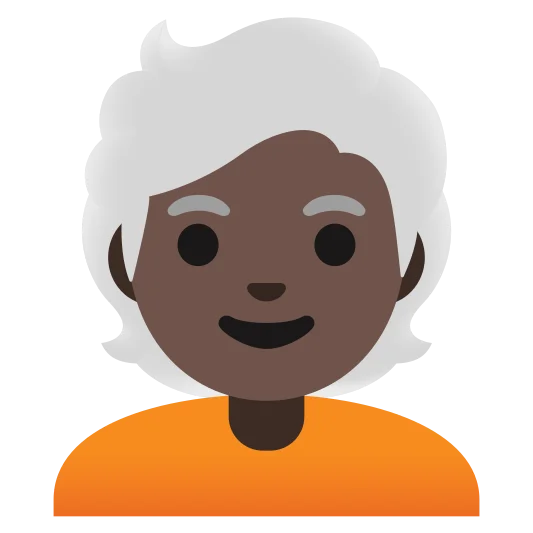 The person: white hair: dark skin tone emoji.
