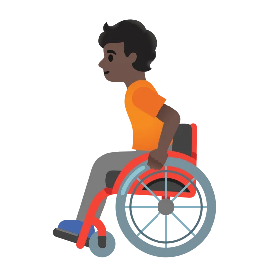 The person in manual wheelchair: dark skin tone emoji.