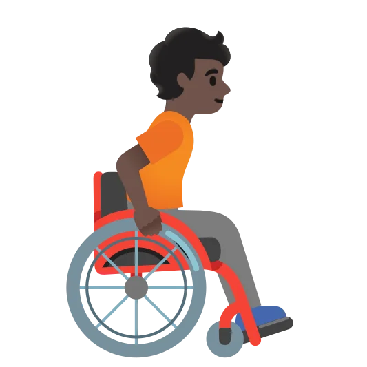 The person in manual wheelchair facing right: dark skin tone emoji.
