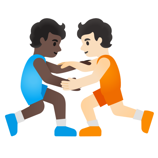 The people wrestling: dark skin tone, light skin tone emoji.