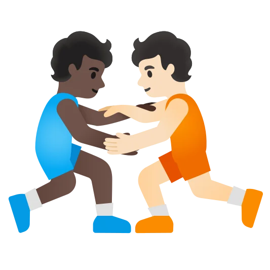 The people wrestling: dark skin tone, light skin tone emoji.