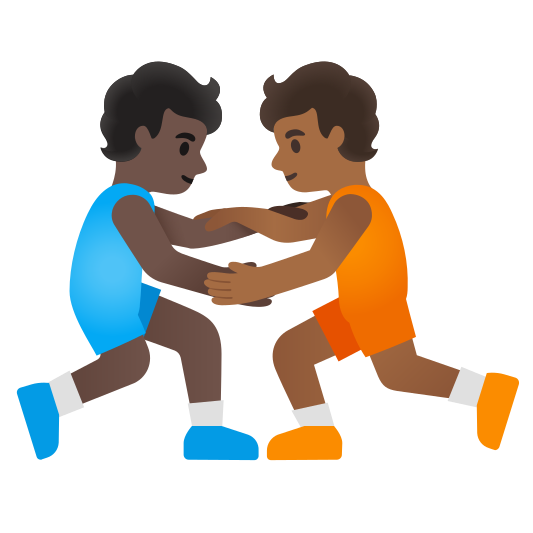 The people wrestling: dark skin tone, medium-dark skin tone emoji.