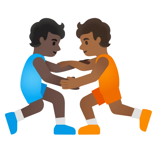 The people wrestling: dark skin tone, medium-dark skin tone emoji.