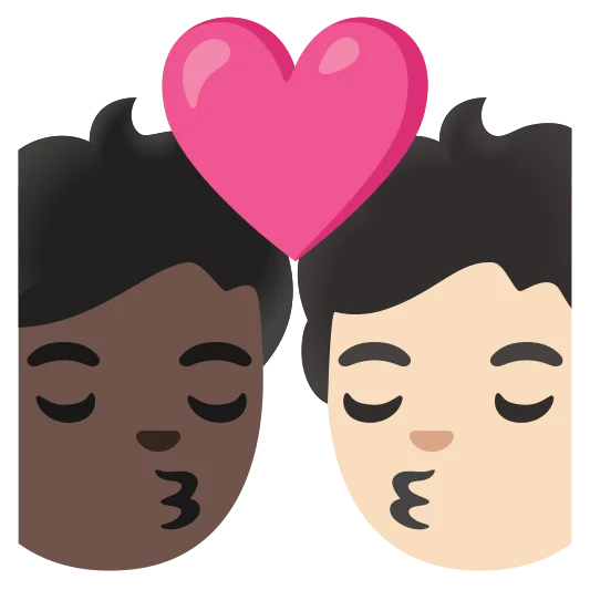 The kiss: person, person, dark skin tone, light skin tone emoji.
