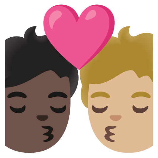 The kiss: person, person, dark skin tone, medium-light skin tone emoji.