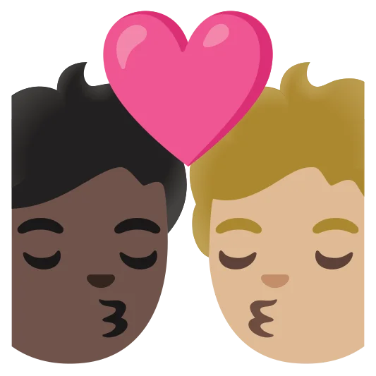 The kiss: person, person, dark skin tone, medium-light skin tone emoji.