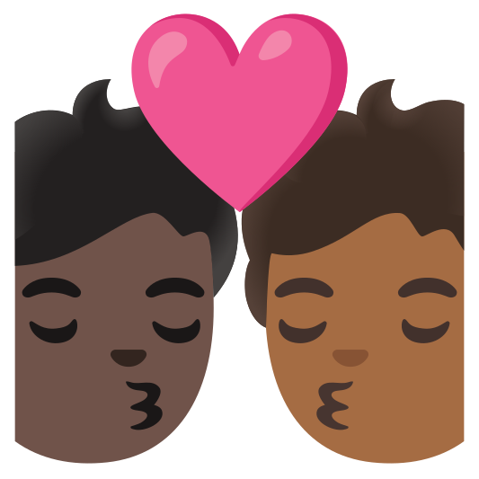 The kiss: person, person, dark skin tone, medium-dark skin tone emoji.