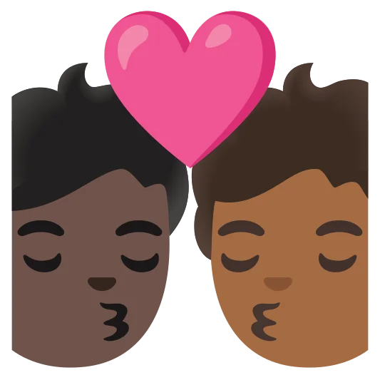 The kiss: person, person, dark skin tone, medium-dark skin tone emoji.