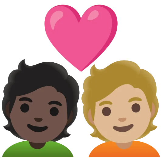 The couple with heart: person, person, dark skin tone, medium-light skin tone emoji.