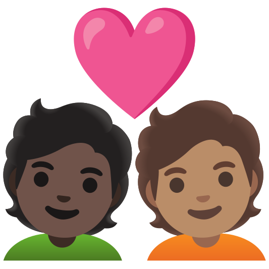 The couple with heart: person, person, dark skin tone, medium skin tone emoji.