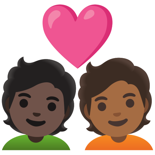 The couple with heart: person, person, dark skin tone, medium-dark skin tone emoji.