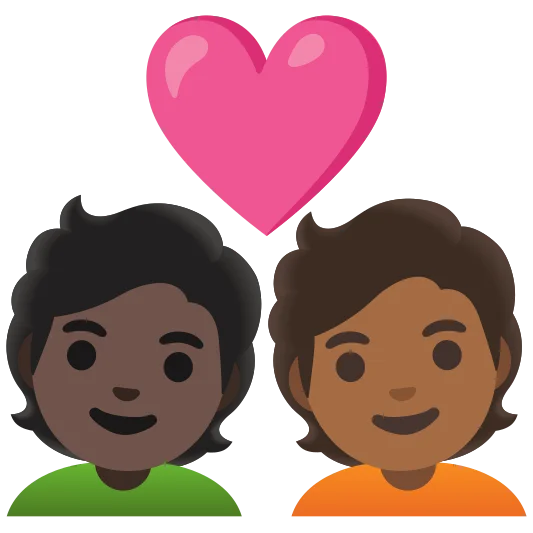 The couple with heart: person, person, dark skin tone, medium-dark skin tone emoji.