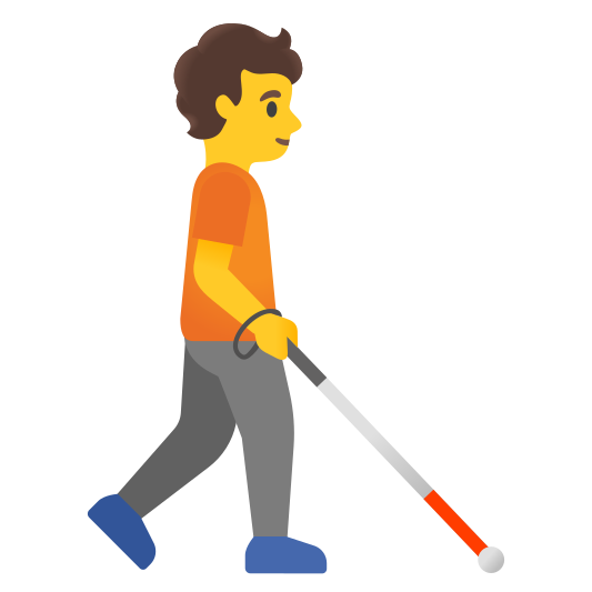 The person with white cane facing right emoji.