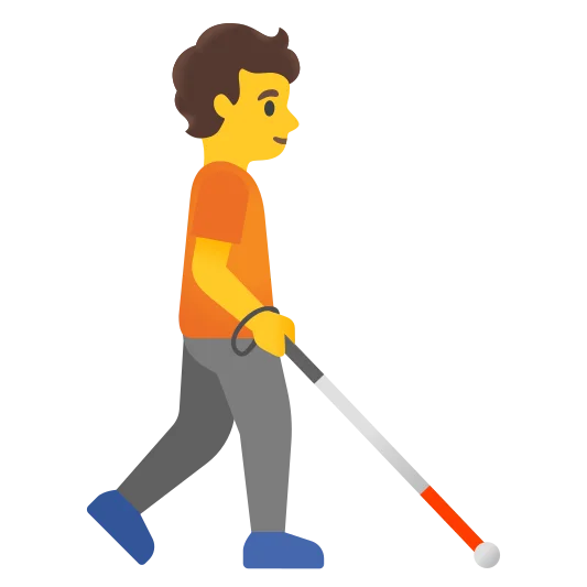 The person with white cane facing right emoji.