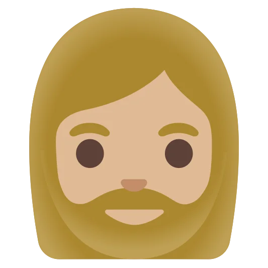 The woman: beard: medium-light skin tone emoji.