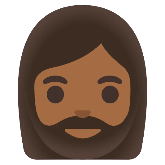 The woman: beard: medium-dark skin tone emoji.