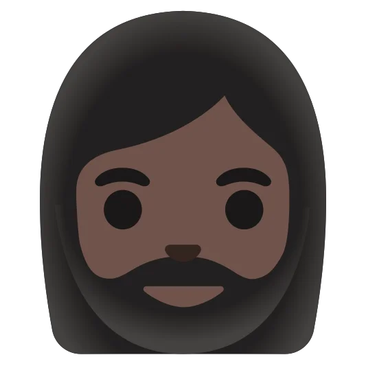 The woman: beard: dark skin tone emoji.