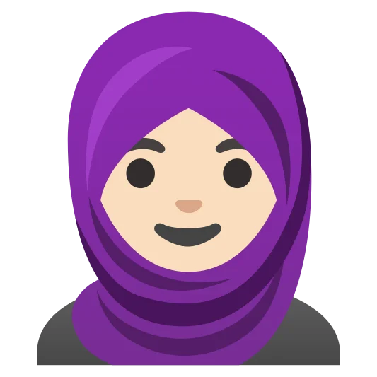 The woman with headscarf: light skin tone emoji.