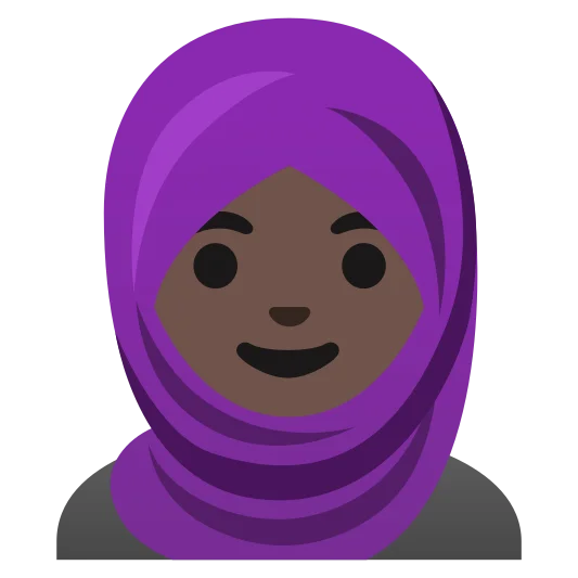 The woman with headscarf: dark skin tone emoji.