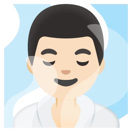 The man in steamy room: light skin tone emoji.