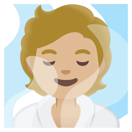 The person in steamy room: medium-light skin tone emoji.