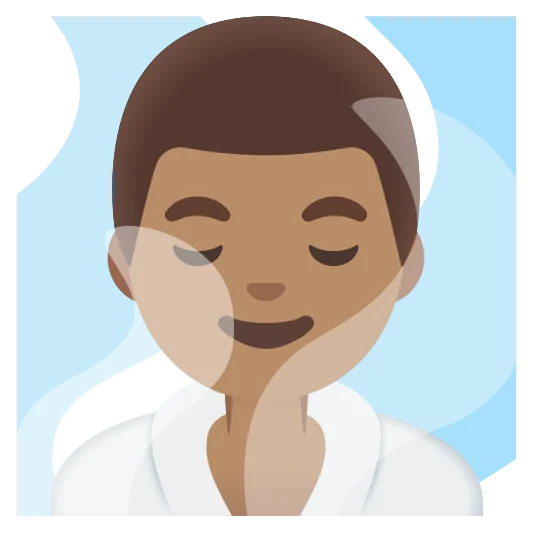 The man in steamy room: medium skin tone emoji.