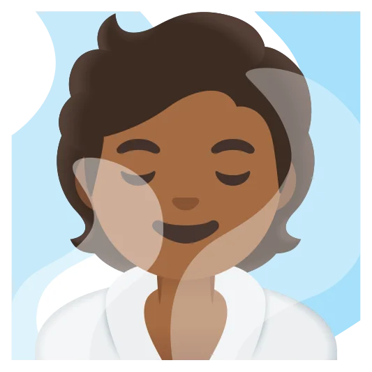 The person in steamy room: medium-dark skin tone emoji.