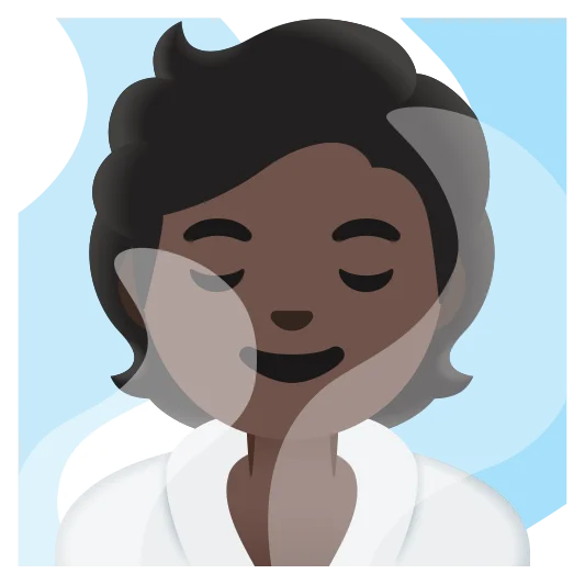 The person in steamy room: dark skin tone emoji.