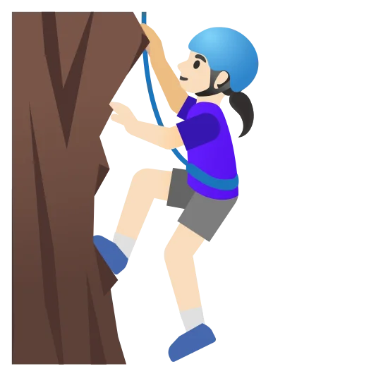 The woman climbing: light skin tone emoji.