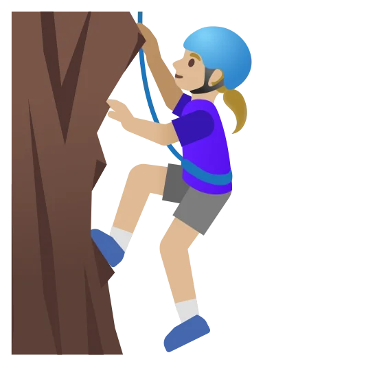 The woman climbing: medium-light skin tone emoji.