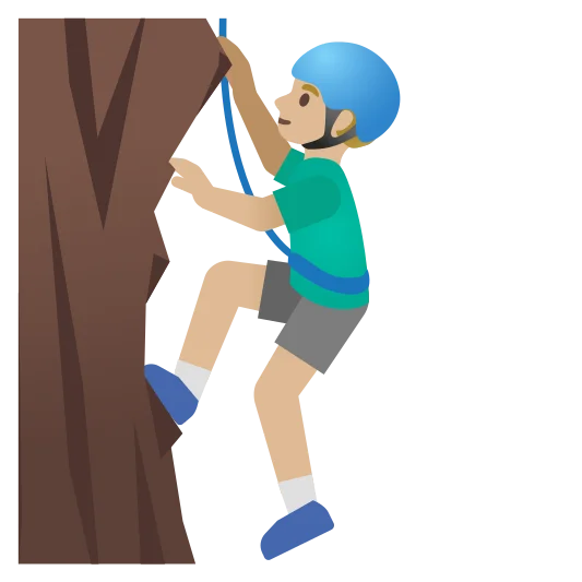 The man climbing: medium-light skin tone emoji.