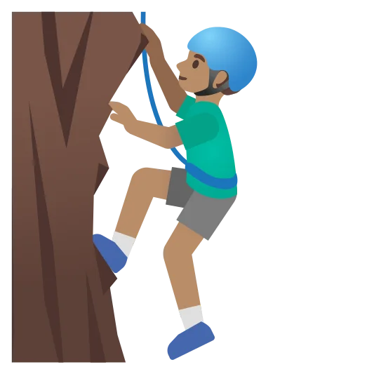 The man climbing: medium skin tone emoji.