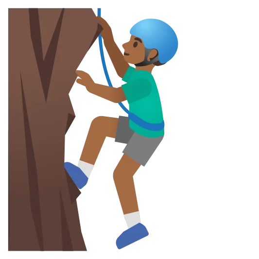 The man climbing: medium-dark skin tone emoji.