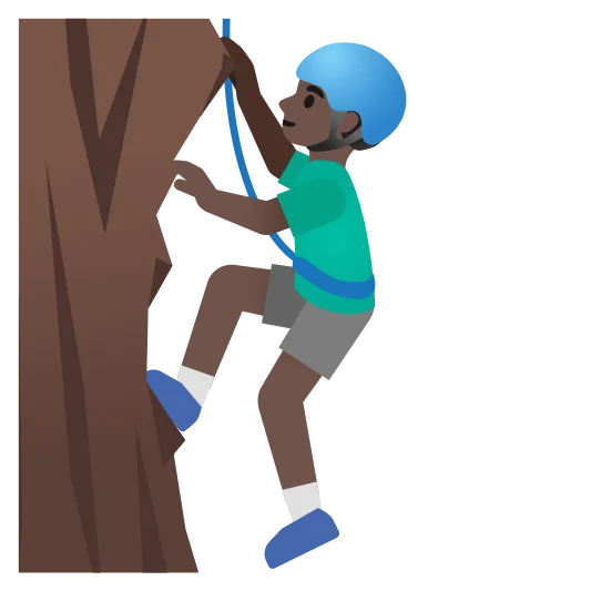 The man climbing: dark skin tone emoji.