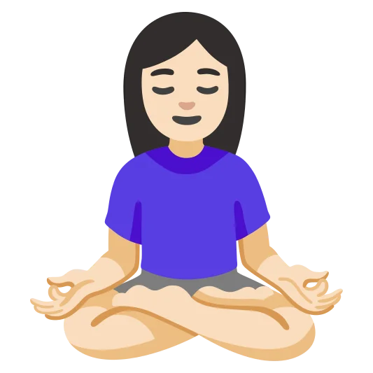 The woman in lotus position: light skin tone emoji.