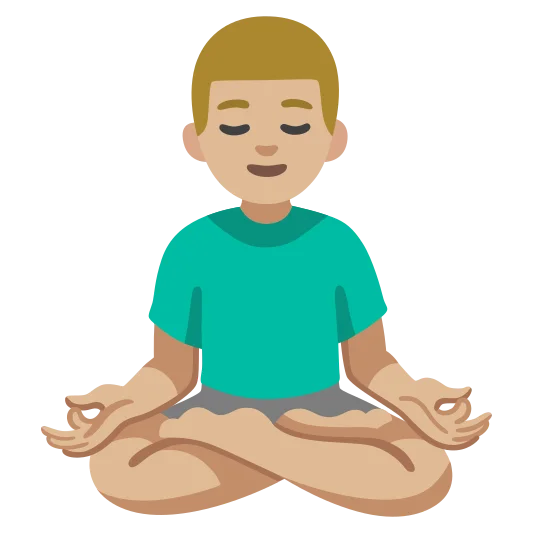 The man in lotus position: medium-light skin tone emoji.