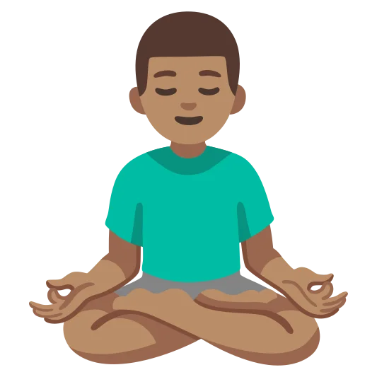 The man in lotus position: medium skin tone emoji.
